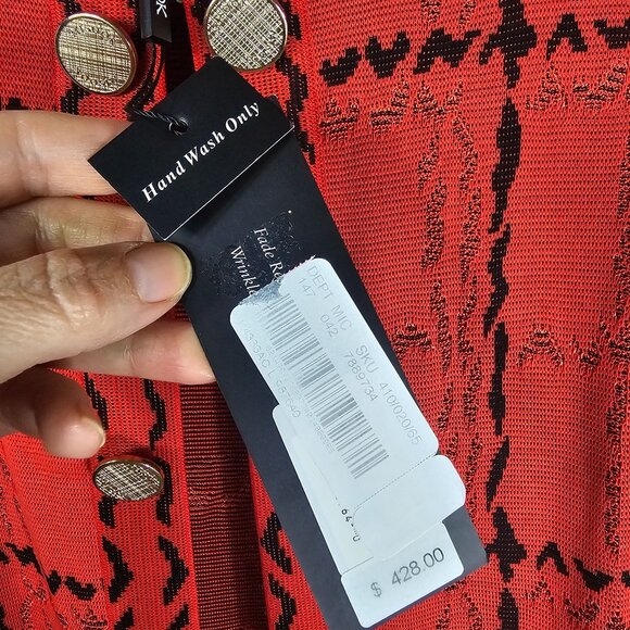 Misook Red & Black Patterned Jacket L Gold Decorative Buttons Formal Office NWT - Picture 6 of 12